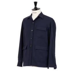 De Petrillo Aubergine Blue Sports Jacket "Shirt Pocket" Made Of Wool And