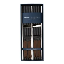 Albert Thurston Black And Grey Striped Braces To Button