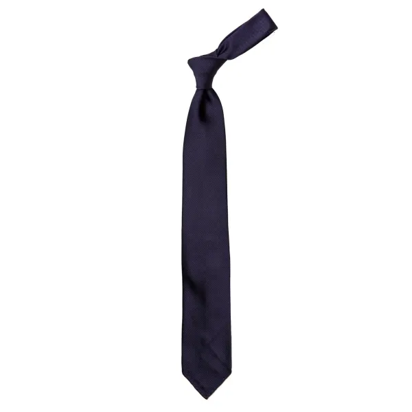 Cesare Attolini Blue Tie "Twill Diagonale" Made Of Pure Silk - Hand Rolled