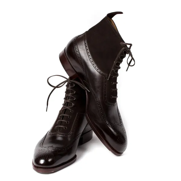 Saint Crispin's Boot "Fullbrogue-Oxford" Made Of Dark Brown Calfskin With Suede Shaft
