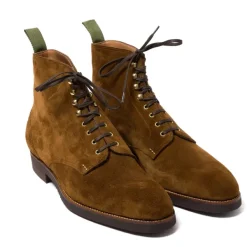 Saint Crispin's Boot "Full-Derby" Made Of Tobacco Brown Suede Leather - Pure Handwork