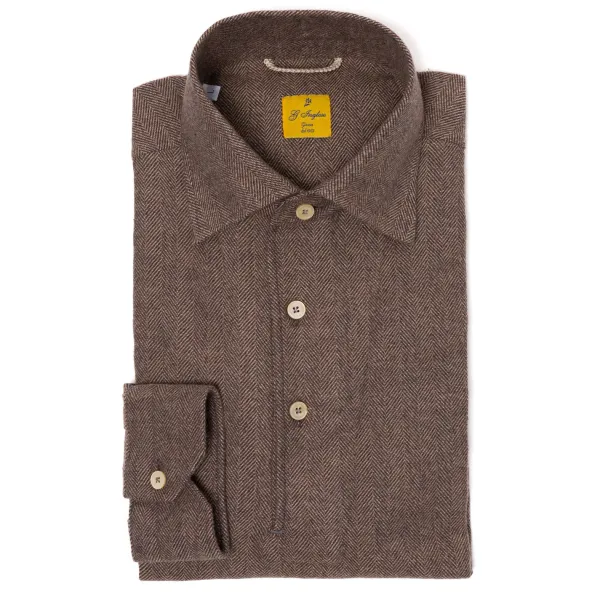 G. Inglese Brown Polo Shirt "Mastroianni" Made Of Pure Cotton - Handmad