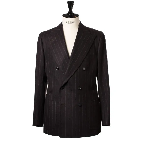 Cesare Attolini Brown Suit "Chalk Stripe" Made Of English Wool - Fox Heritage Flannel