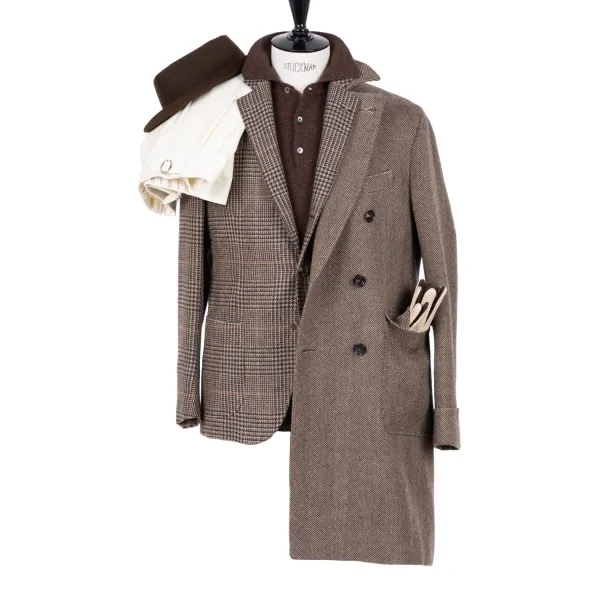 De Petrillo Coat "L'Aristocratico" With Herringbone Pattern In Pure Wool - Handmad