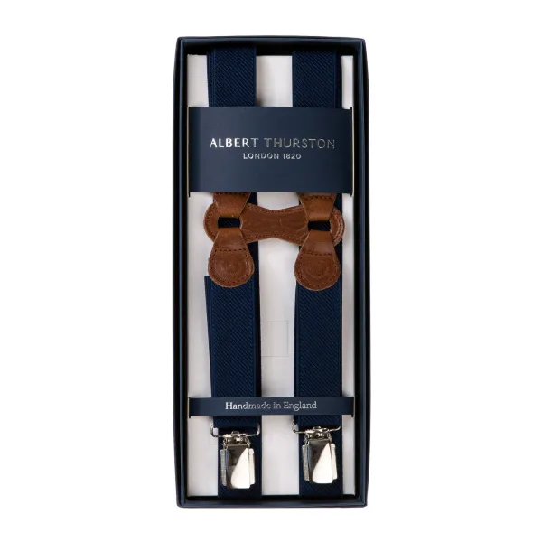 Albert Thurston Dark Blue Elastic Suspenders "Infinity" With Clips