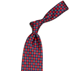 E. Marinella Dark Blue Patterned Silk Tie