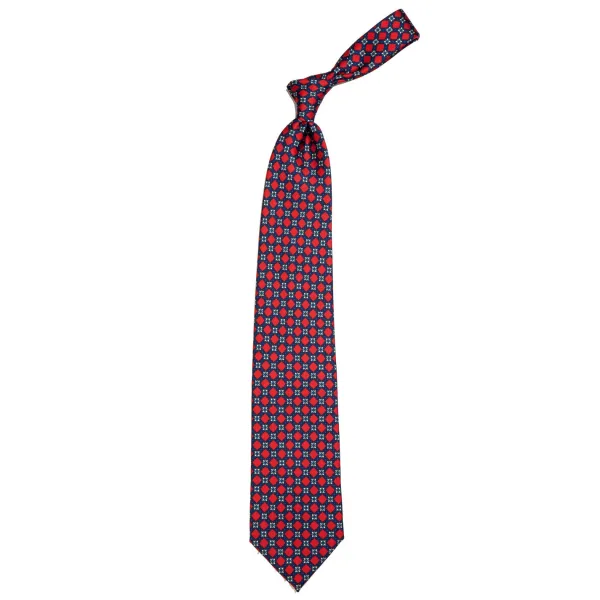 E. Marinella Dark Blue Patterned Silk Tie