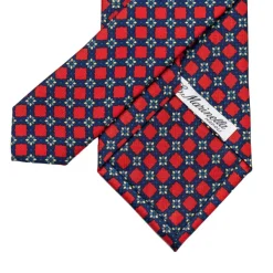 E. Marinella Dark Blue Patterned Silk Tie