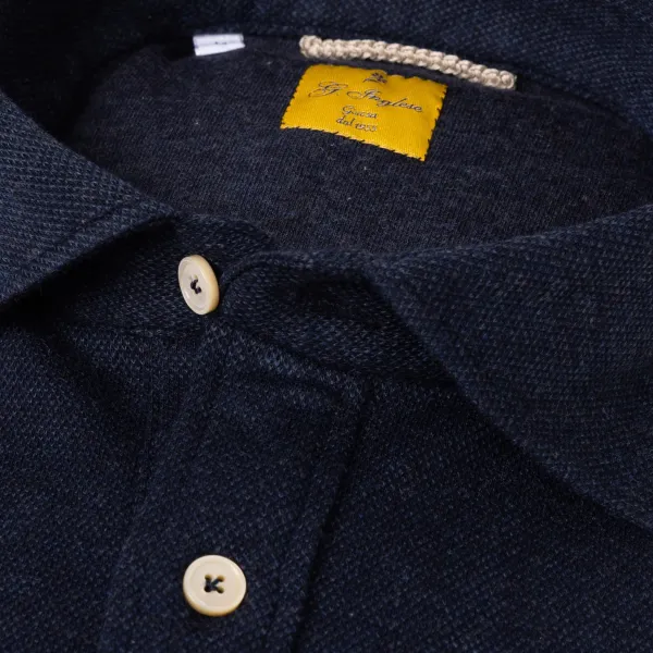G. Inglese Dark Blue Polo Shirt "Jfk" Made Of Cotton And Cashmere - Purely Handcr