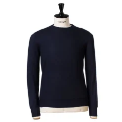 Cesare Attolini Dark Blue Pullover "Round Rib" Made Of Pure Duvet Cashmere