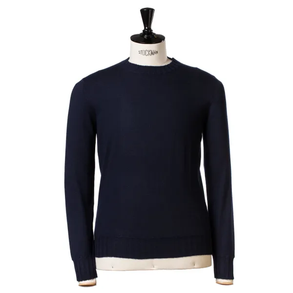 Cesare Attolini Dark Blue Pullover "Round Rib" Made Of Pure Duvet Cashmere