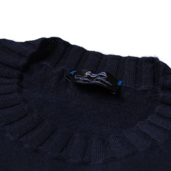 Cesare Attolini Dark Blue Pullover "Round Rib" Made Of Pure Duvet Cashmere