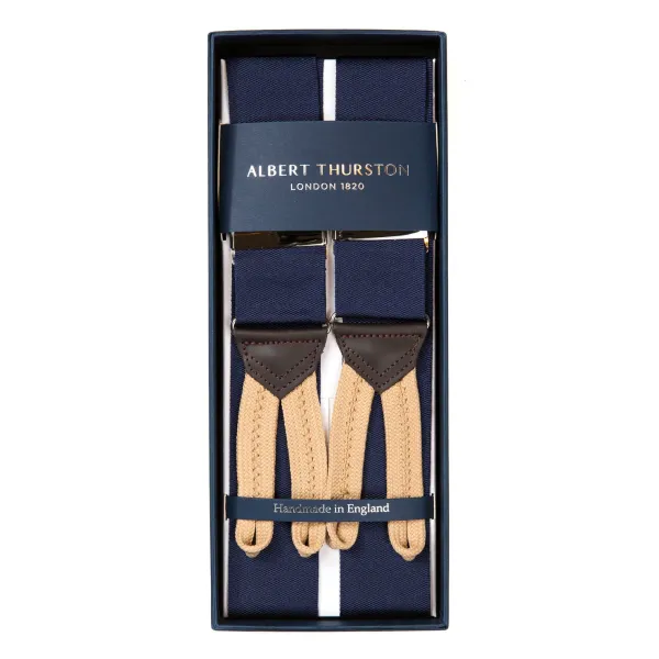 Albert Thurston Dark Blue "Rigid Plain" Suspenders To Button