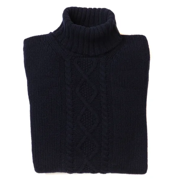 William Lockie Dark Blue Turtleneck Sweater "Alain Aran-Cable" Made Of 6 Ply-Lambswoo