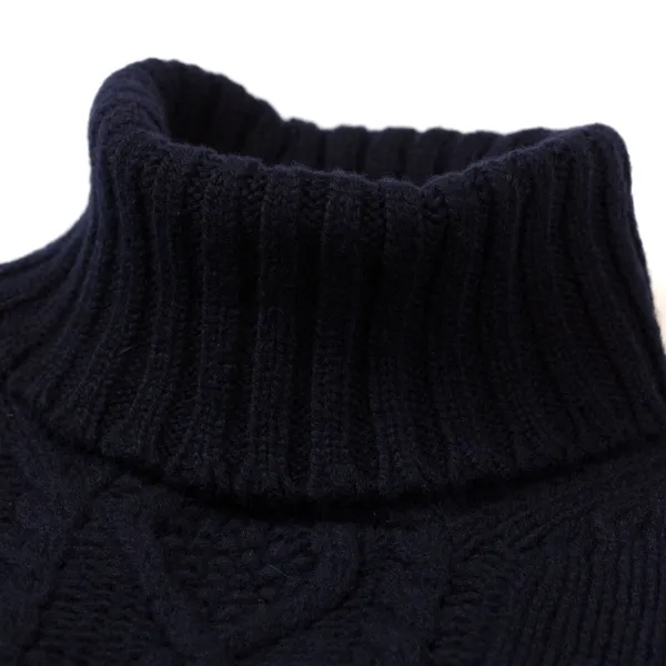 William Lockie Dark Blue Turtleneck Sweater "Alain Aran-Cable" Made Of 6 Ply-Lambswoo