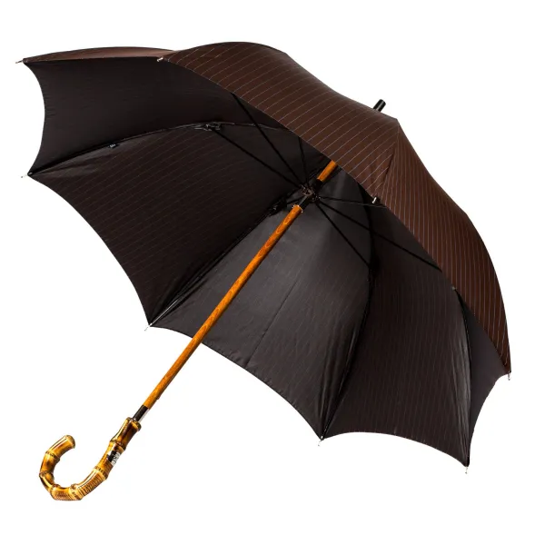 Maglia Dark Brown Striped Umbrella "Traveler" With Bamboo Handle