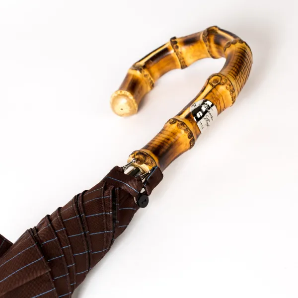 Maglia Dark Brown Striped Umbrella "Traveler" With Bamboo Handle