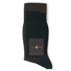 Sozzi Dark Green And Brown Patterned Merino Wool "Pied De Poule" Knee Sock