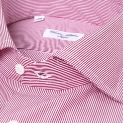 Cesare Attolini Dark Red Striped Pure Cotton Shirt "Millerighe" From Carlo Riva - Coll