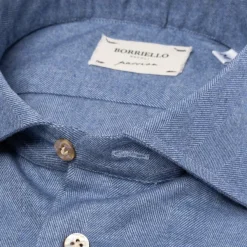 Borriello Denim Blue Sports Shirt "Cash-Bone" Made Of Fine Luxury-Flannel - Line