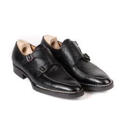 Saint Crispin's Double Monk "Apron" Made Of Black Scotch Brain Calfskin - Hand-Polished