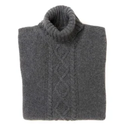 William Lockie Flannel Gray Turtleneck Sweater "Alain Aran-Cable" In 6-Ply Lambswool