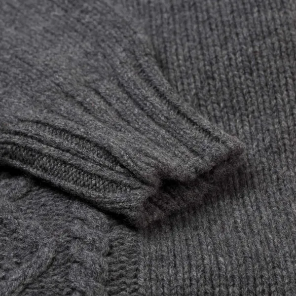 William Lockie Flannel Gray Turtleneck Sweater "Alain Aran-Cable" In 6-Ply Lambswool