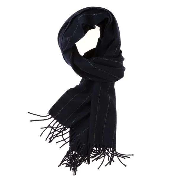 Fox Brothers X Mj: Dark Blue Scarf "Fox Pin-Stripe" Made Of Cashmere A