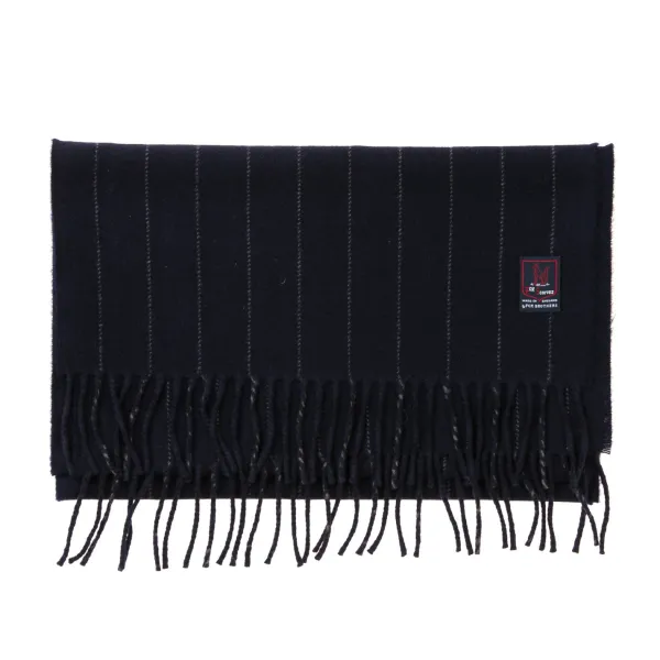 Fox Brothers X Mj: Dark Blue Scarf "Fox Pin-Stripe" Made Of Cashmere A