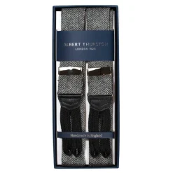 Albert Thurston Gray Braces "Shetland-Tweed" In Herringbone Pattern To Button