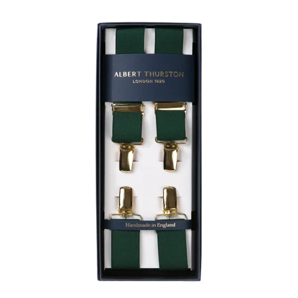 Albert Thurston Green Elastic Pants Straps "X Back Gold" With Clips