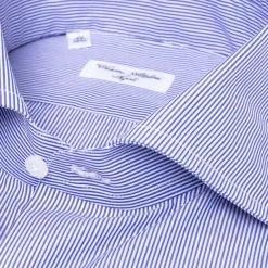 Cesare Attolini Ink Blue Striped Pure Cotton Shirt "Millerighe" From Carlo Riva - Coll