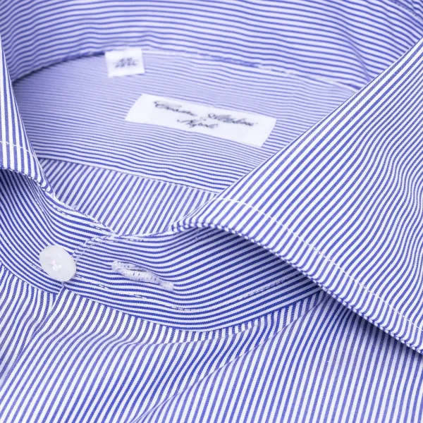 Cesare Attolini Ink Blue Striped Pure Cotton Shirt "Millerighe" From Carlo Riva - Coll