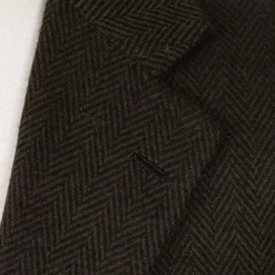 Cesare Attolini Jacket "Green Herringbone Gent" Made Of Pure Merino Wool By Fox Brothe