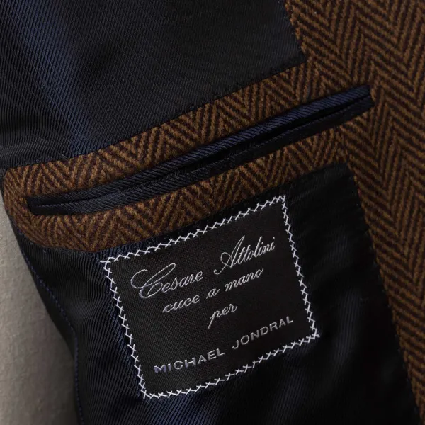 Cesare Attolini Jacket "Herringbone" Made Of Pure Merino Wool From Fox Brother'S - Pur