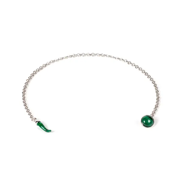 Barbarulo Napoli Lapel Chain "Malachite" Made Of Sterling Silver - Purely Handcrafted
