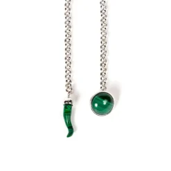 Barbarulo Napoli Lapel Chain "Malachite" Made Of Sterling Silver - Purely Handcrafted