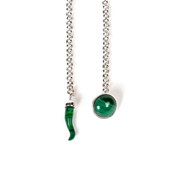 Barbarulo Napoli Lapel Chain "Malachite" Made Of Sterling Silver - Purely Handcrafted