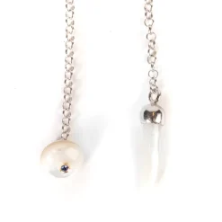 Barbarulo Napoli Lapel Chain "Mother Of Pearl" Made Of Sterling Silver - Purely Handcra