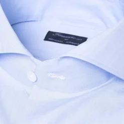 Finamore 1925 Light Blue Pure Cotton Shirt "Fil A Fil" From Alumo - Collo Sergio