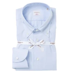 Borriello Light Blue Shirt "Royal Oxford" With Button-Down Collar And Barrel Cuf