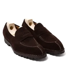 Saint Crispin's Loafer "Norvegian Split Toe" Made Of Dark Brown Suede Leathe