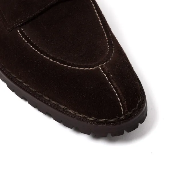 Saint Crispin's Loafer "Norvegian Split Toe" Made Of Dark Brown Suede Leathe