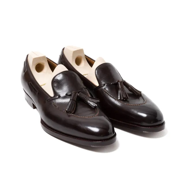 Saint Crispin's Loafer "Short Vamp Tassel" In Dark Brown Calfskin - Hand Dyed