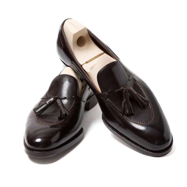 Saint Crispin's Loafer "Short Vamp Tassel" In Dark Brown Calfskin - Hand Dyed