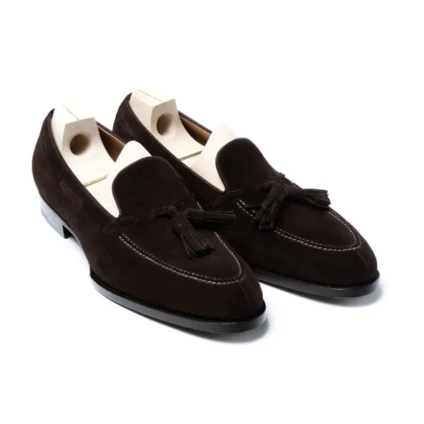 Saint Crispin's Loafer "Split Toe Tassel" Made Of Dark Brown Suede Leather - Purely Ha