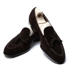 Saint Crispin's Loafer "Split Toe Tassel" Made Of Dark Brown Suede Leather - Purely Ha