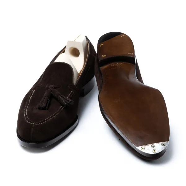 Saint Crispin's Loafer "Split Toe Tassel" Made Of Dark Brown Suede Leather - Purely Ha