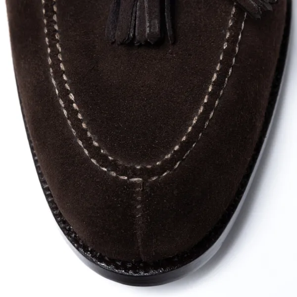 Saint Crispin's Loafer "Split Toe Tassel" Made Of Dark Brown Suede Leather - Purely Ha