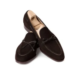 Saint Crispin's Loop Loafer "Croc-Tassel" Made Of Brown Suede "Hunting" - Purely Handc